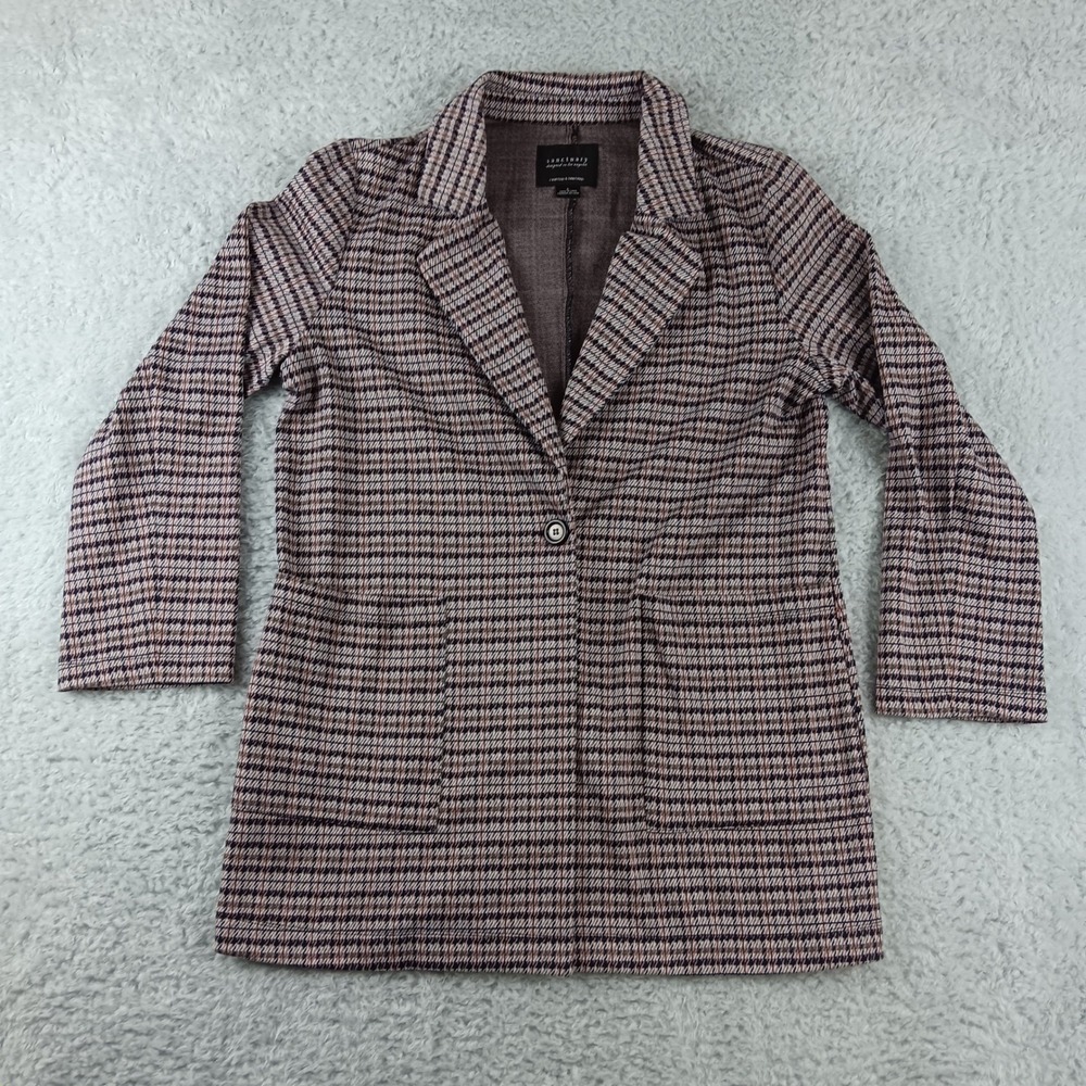 Sanctuary Blazer Women Large Brown Plaid Excellent Knit Single Button XJ0015P1A